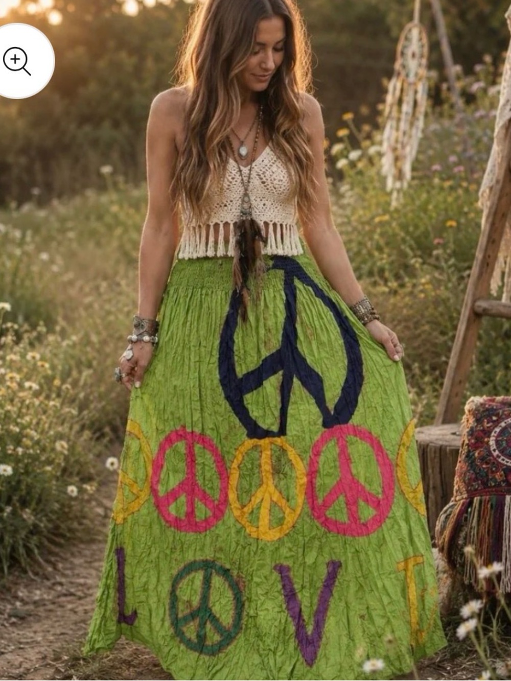 Boho Green Peace & Love Maxi Skirt/Dress A Rare Bird